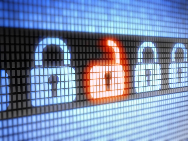 red lock Internet lock with one compromised red lock