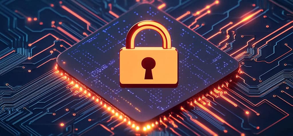 digital padlock icon on a circuit board