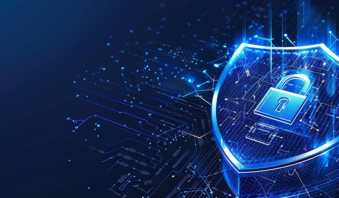 blue keylock within a shield in dark navy blue wallpaper format